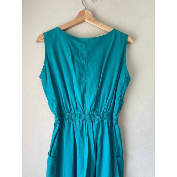 80s Vintage Emerald Green/Blue Utility Jumpsuit by IDEAS – Women’s Small - Picture 5 of 6